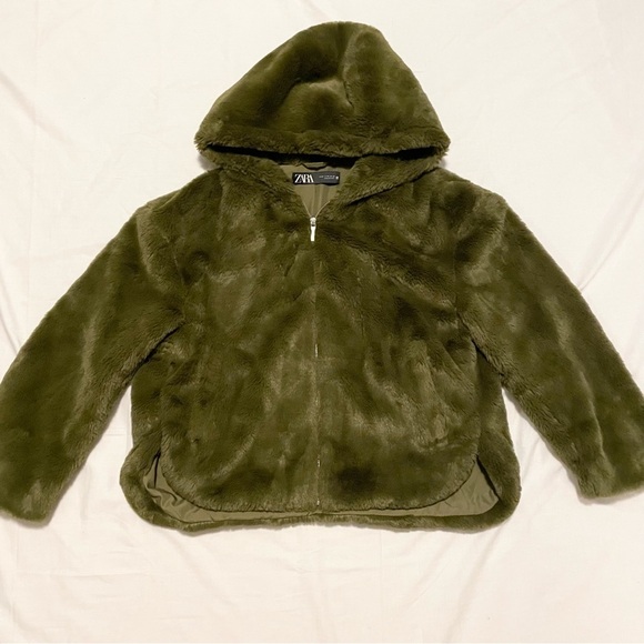 Zara Faux Fur Plush Zip Hoodie Teddy Jacket Size Medium - Picture 1 of 16